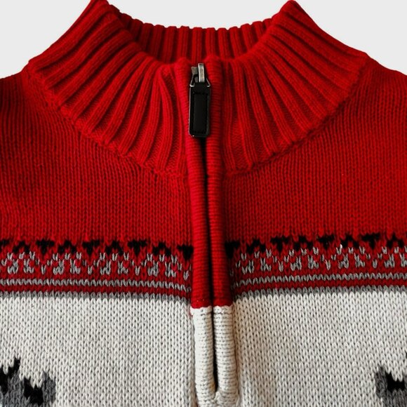 Chaps Ralph Lauren Men 1/4 Zip Moose Sweater Mock Neck Red Black L Cabincore - Picture 7 of 14